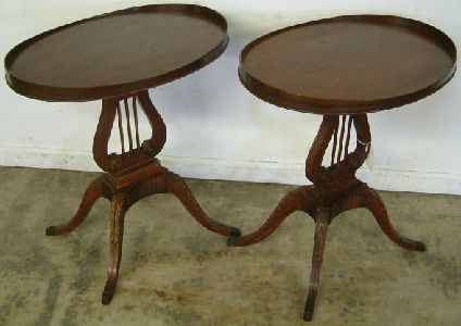 Antique Mahogany Lyre Base Oval Tables