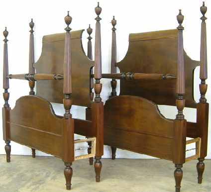 Antique Mahogany Twin Poster Beds