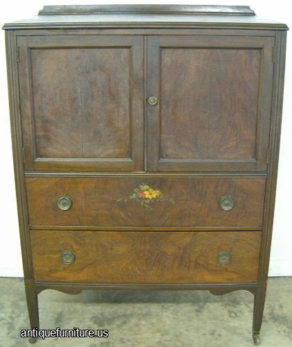 Antique Burl Walnut Chest Floral Decor