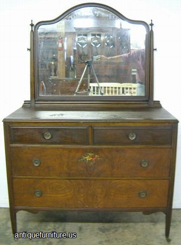 Antique Burl Walnut Dresser Floral Decor