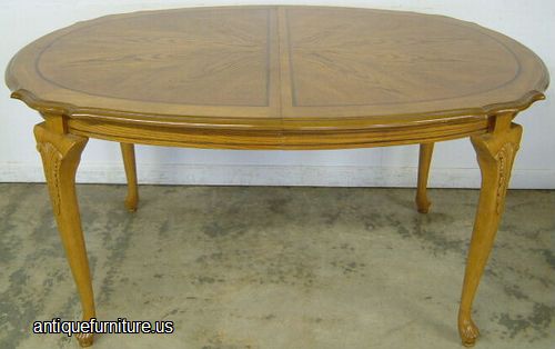 Antique Inlaid Oak Dining Table