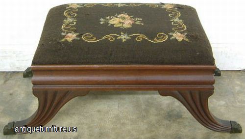 Antique Mahogany Duncan Phyfe Needlepoint Footstool