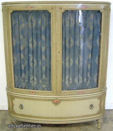 Antique Paint Decorated Chest Curved Glass Doors