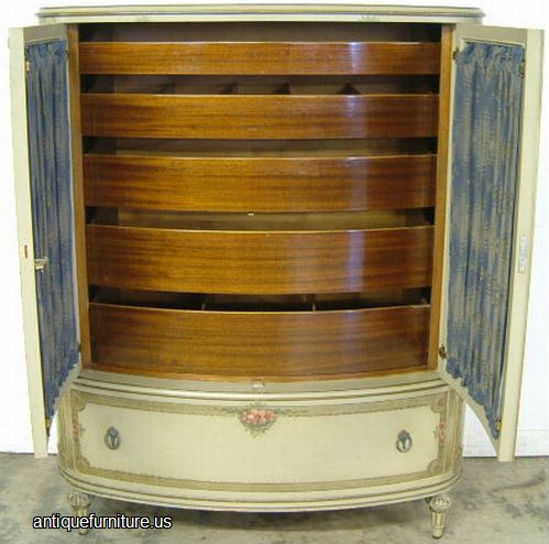 Antique Paint Decorated Chest Curved Glass Doors