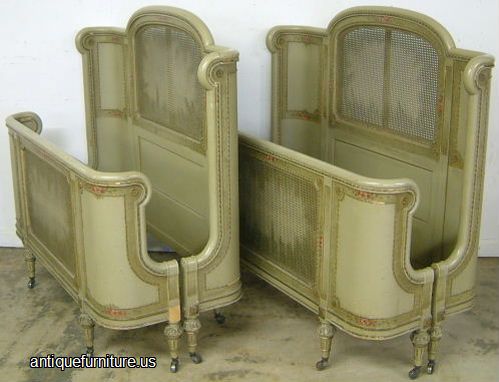 Antique Pair Paint Decorated Twin Beds