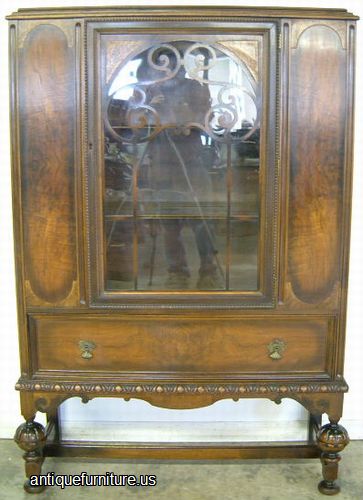 Antique Burl Walnut China Cabinet