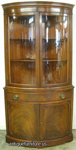 Antique Mahogany Curved Glass China Cabinet