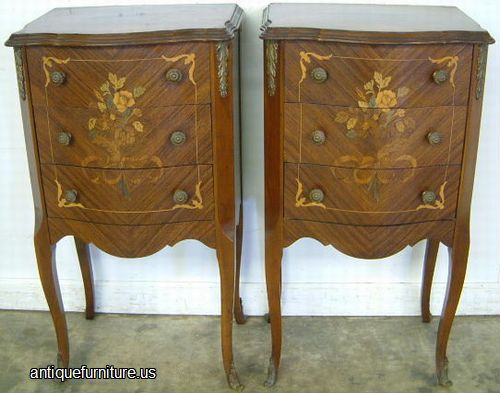 Antique Pair Inlaid French Style Nightstands