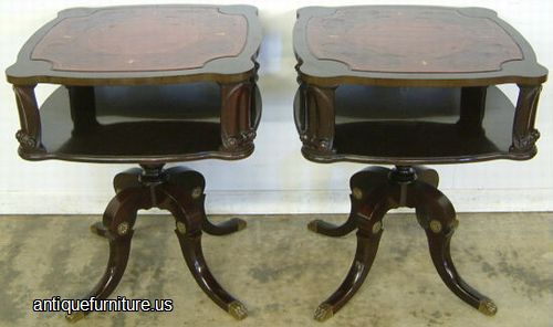 Antique Pair Mahogany Leather Top Lamp Tables