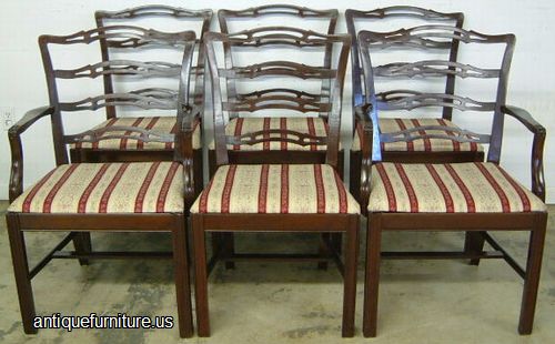 Antique Set Mahogany Ribbon Back Dining Chairs