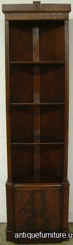 Antique Flame Mahogany 4 Shelf Corner Curio Cabinet