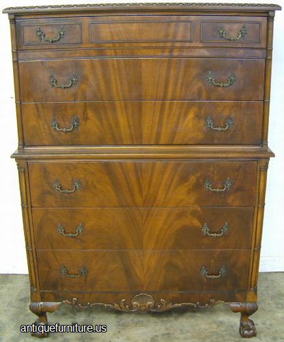 Antique Flame Mahogany Ball And Claw 5 Drawer Chest