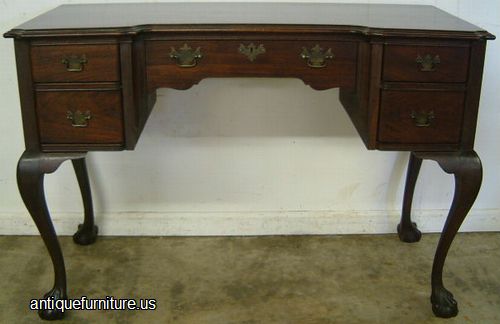 Antique Flame Mahogany Ball And Claw Flat Top Desk