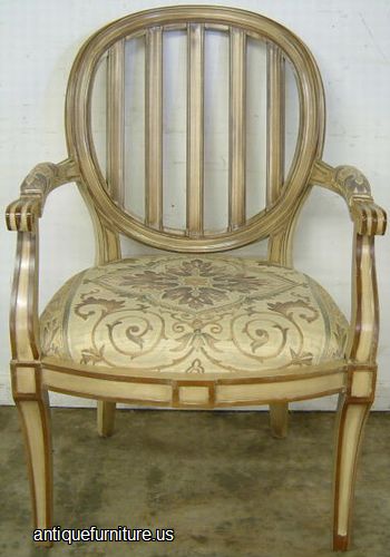 Antique Paint Decorated Fireside Chair With Arms