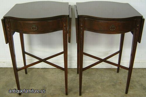 Antique Pair Mahogany Drop Leaf Lamp Tables