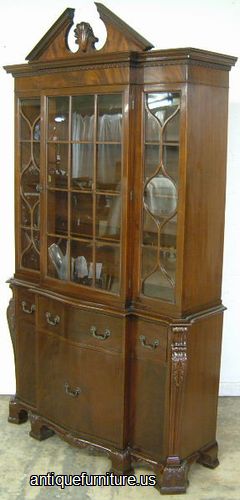 Antique Flame Mahogany Flat Glass China Cabinet