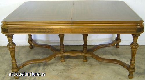 Antique Inlaid Walnut Dining Table