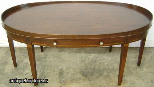 Antique Oaval Inlaid Mahogany Coffee Table