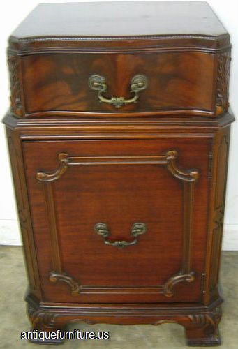 Antique Ornate Flame Mahogany Nightstand