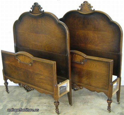 Antique Pair Of Burl Walnut Twin Beds