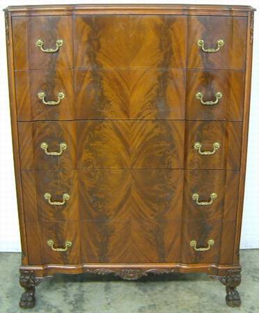 Antique Flame Mahogany Ball And Claw Chest