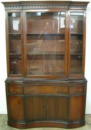 Antique Mahogany China Cabinet With Concave Front
