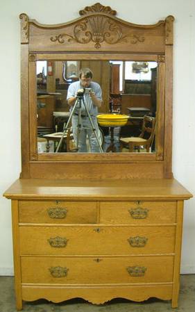 Antique Oak Dresser With Mirror