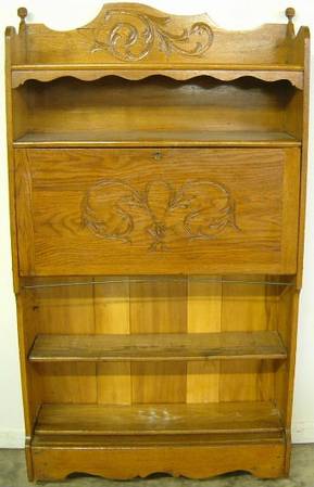 Antique Oak Drop Front Desk With Bookshelves
