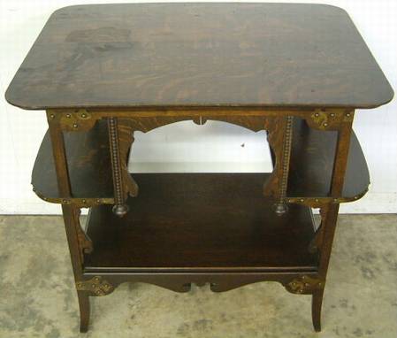 Antique Oak Lamp Table With Bookshelves