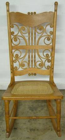 Antique Oak Sewing Rocker With Wicker Back
