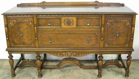 Antique Ornate Burl Walnut Sideboard