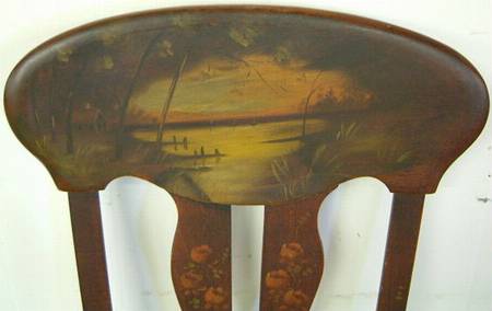 Antique Paint Decorated Desk Chair Painting Closeup