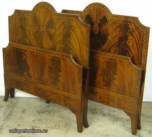 Antique Pair Flame Mahogany Twin Beds