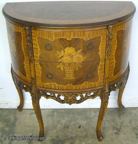 Antique Inlaid French Style Demilune Commode