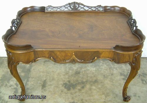 Antique Ornate French Style Flame Mahogany Coffee Table