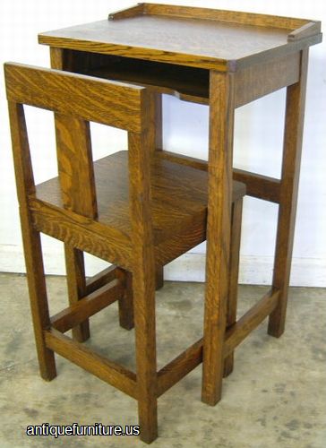 Antique Oak Telephone Desk And Chair