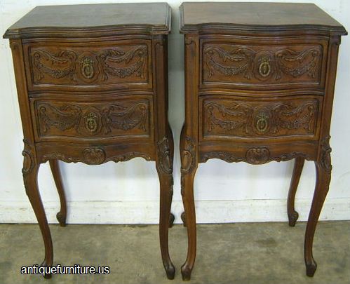 Antique Pair Of French Style 2 Drawer Nightstands