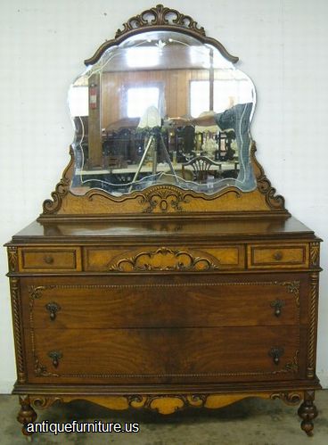 Antique Ornate Burl Walnut Dresser