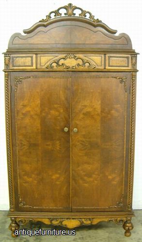 Antique Ornate Burl Walnut Wardrobe