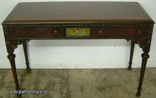 Antique Burl Walnut Paint Decorated Console Table