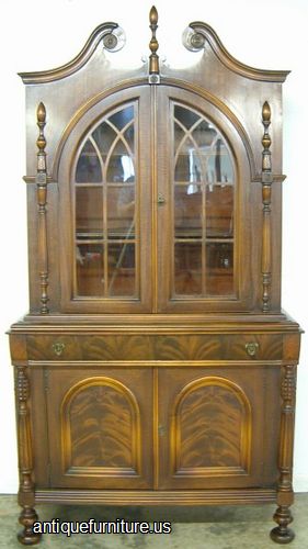 Antique Flame Mahogany China Cabinet