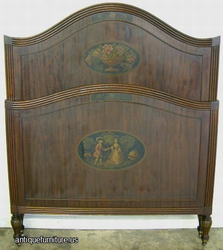 Antique Ribbon Mahogany Paint Decorated Twin Bed