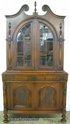 Antique Flame Mahogany China Cabinet