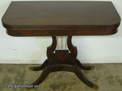 Antique Flame Mahogany Lyre Base Game Table