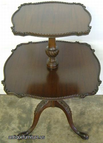 Antique Ornate Mahogany Tier Table