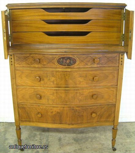 Antique Burl Walnut Paint Decorated Chest