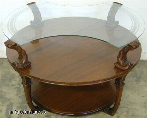 Antique Glass Top Mahogany Coffee Table
