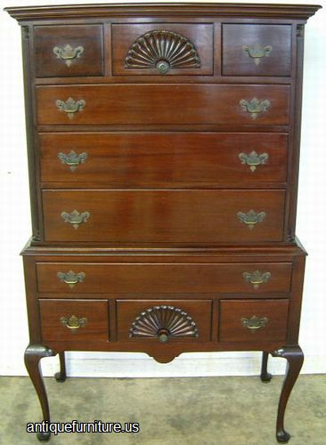 Antique Mahogany Queen Ann 10 Drawer Chest On Chest