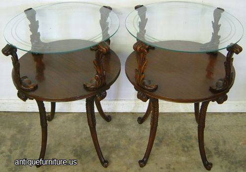 Antique Pair Of Glass Top Lamp Tables