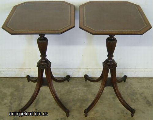 Antique Pair Of Mahogany Leather Top Lamp Tables